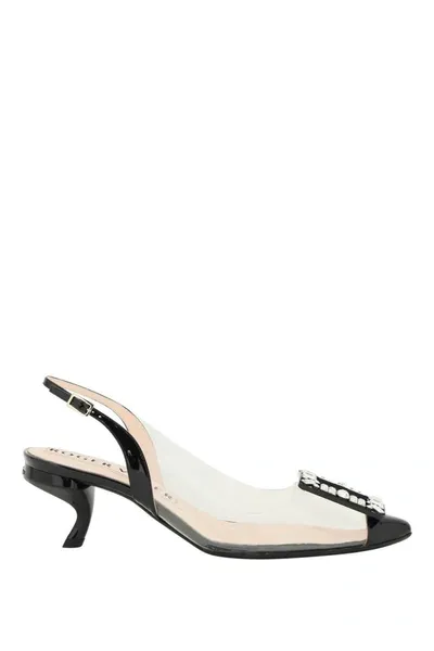 Roger Vivier Virgule Clear Buckle Slingback Pumps In Silver,black