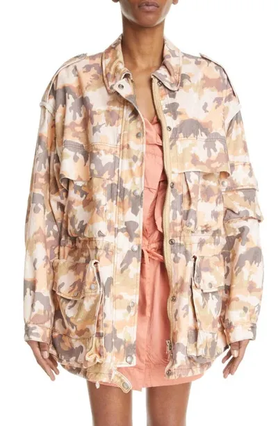 Isabel Marant Elize Camo Oversized Utility Jacket In Camel