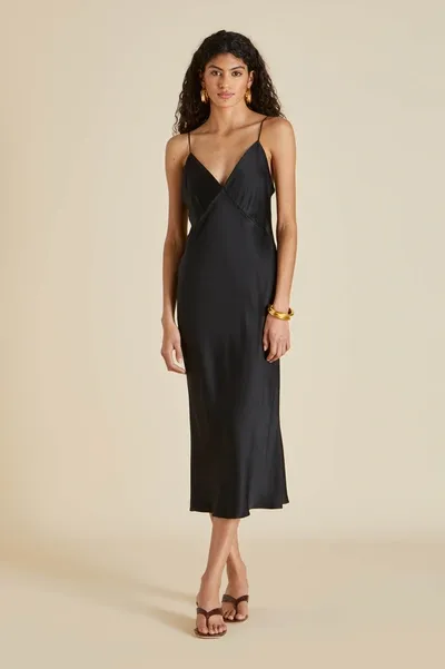 Olivia Von Halle Issa Jet Black Silk Satin Slip Dress