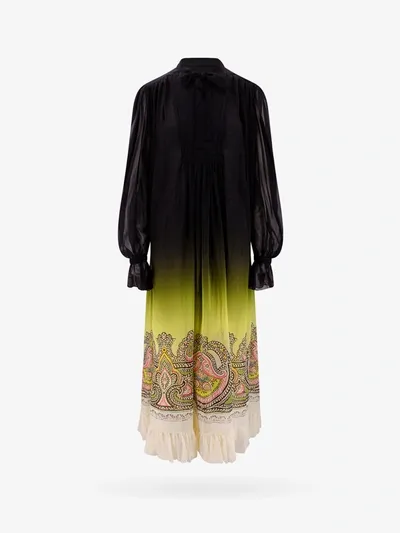 Etro Colour Shaded Long Georgette Dress In Black,multicolor