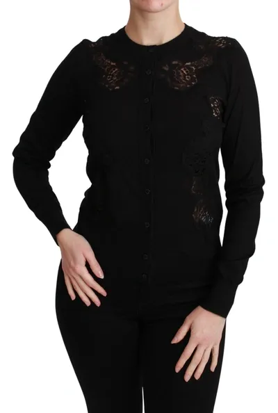 Dolce & Gabbana Black Cashmere Lace Cardigan Sweater