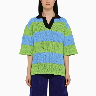 Sunnei Striped Knitted Polo Shirt In Multicolor