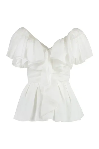 Chloé White Ruffle Detail Top