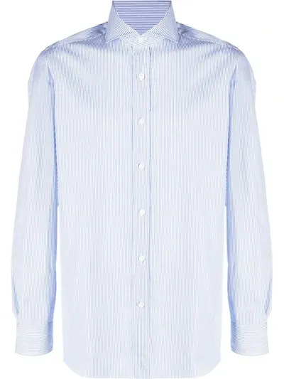 Borrelli Classic Striped Shirt In Clear Blue