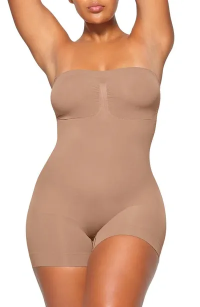 Skims Seamless Sculpt Strapless Shortie Bodysuit In Neutrals