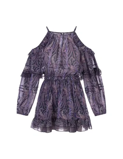 Isabel Marant Gabinia Paisley-print Ruffle Cold-shoulder Mini Dress In Faded Night