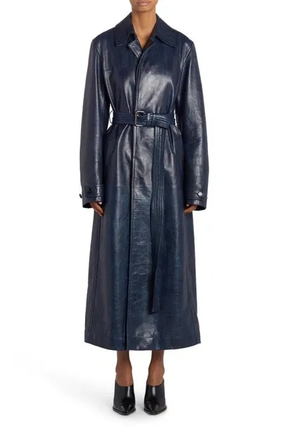 Bottega Veneta Eel-embossed Belted Coat In Mistral