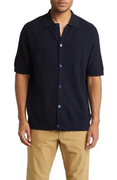 Nn07 Nolan Ribbed Cotton-blend Shirt In Blue