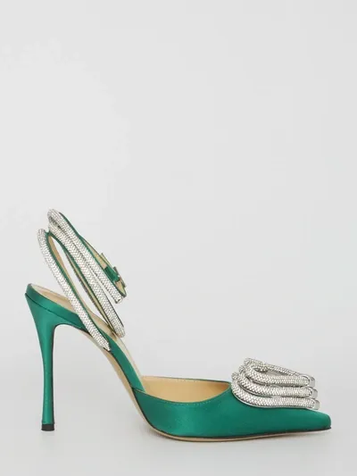 Mach & Mach Triple Heart 110 Crystal-embellished Satin Pumps In Emerald