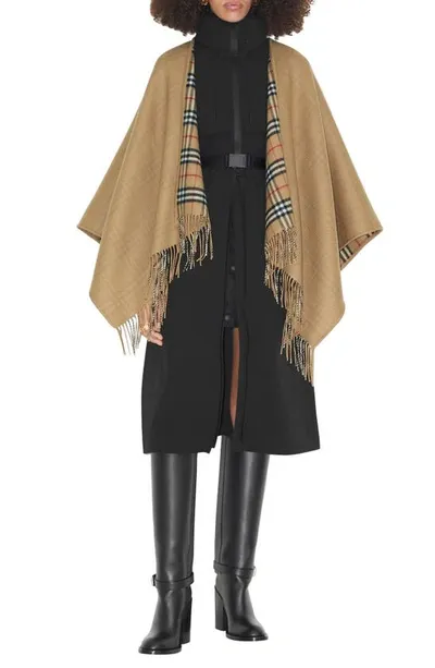 Burberry Charolette Reversible Check Wool Cape In Archive Beige