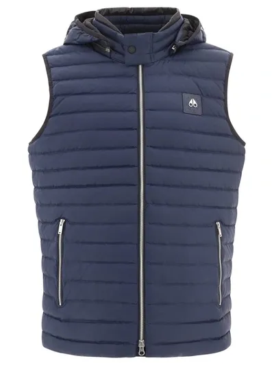 Moose Knuckles Zip-up Hooded Gilet In Blue