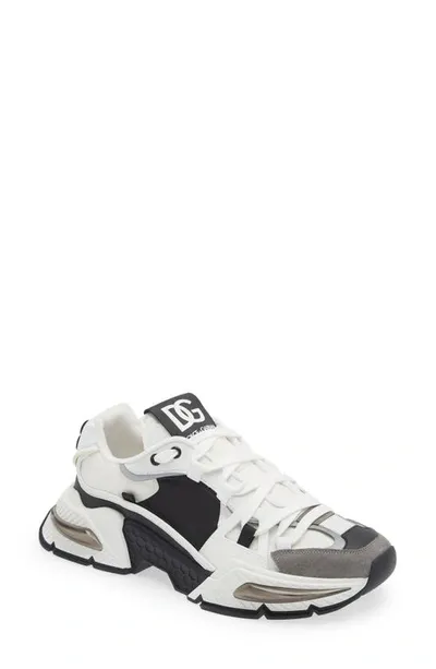 Dolce & Gabbana White And Black Leather Airmaster Sneakers In White,black