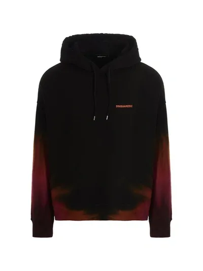 Dsquared2 Flame Tie Dyed Oversize Cotton Hoodie In Black