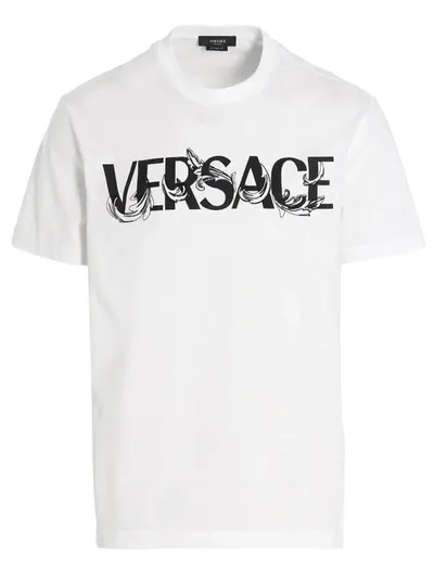 Versace Logo Embroidery T-shirt In White/black