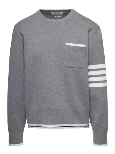 Thom Browne Milano Stitch Tipping 4-bar Boxy Crew Neck Pullover In Grey