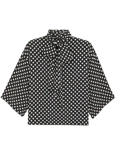 Saint Laurent Satin Blouse In Noir Craie