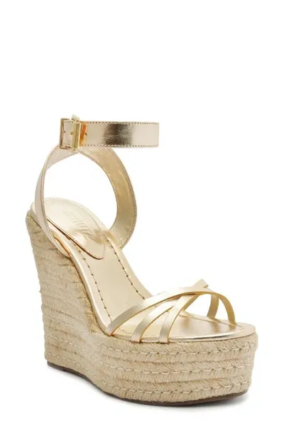 Schutz Alexandra Espadrille Platform Wedge Sandal In Platina