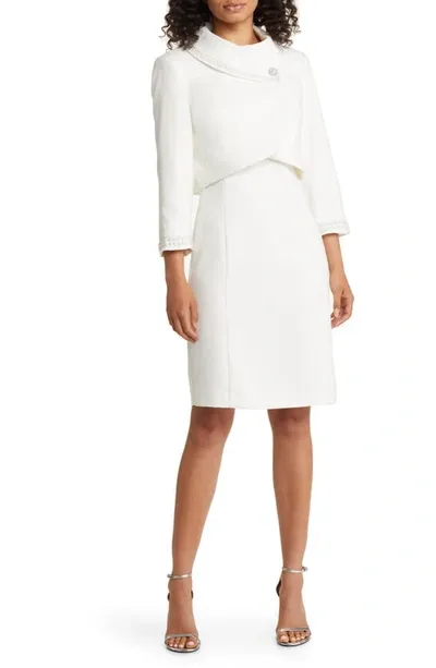 Tahari Asl Beaded Dress Suit In Ivory