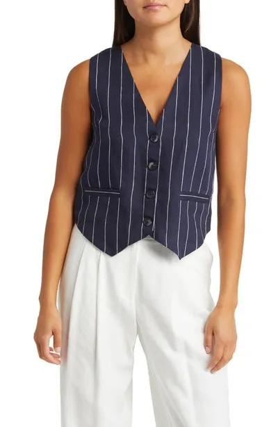 Sophie Rue Frances Linen Suit Vest In Navy White Stripe