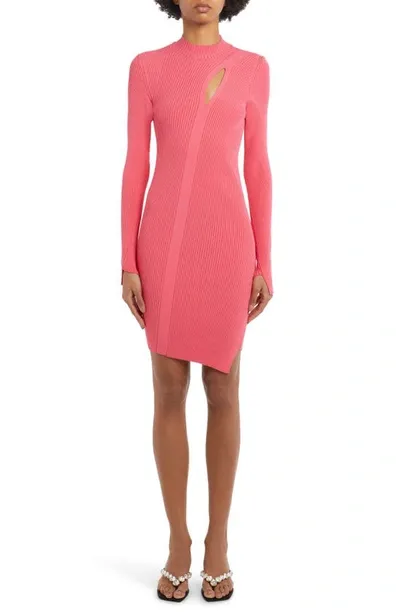 Versace Slash Detail Long Sleeve Twisted Rib Sweater Dress In Flamingo