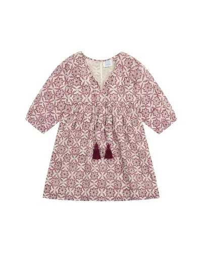 Mer St. Barth Kids' Girl's Sara Block-print Tassel Popover Dress In Pink