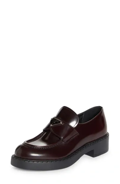 Prada Leather Triangle Logo Loafers In Cordovan