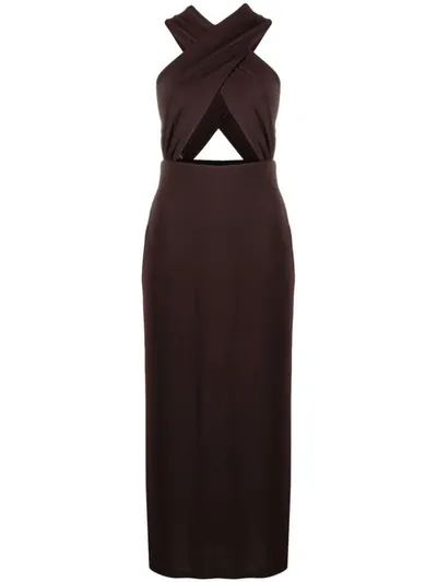 The Andamane Halterneck Midi Dress In Brown