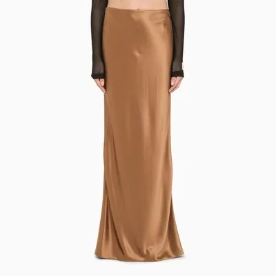 Saint Laurent Silk Maxi Skirt In Beige