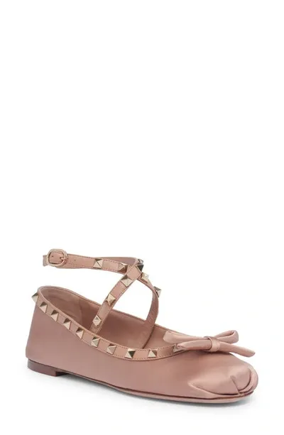 Valentino Garavani Rockstud Ankle Strap Ballet Flat In Pink