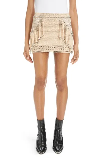 Rabanne Fringe-detailed Crochet Cotton Mini Skirt In Neutral