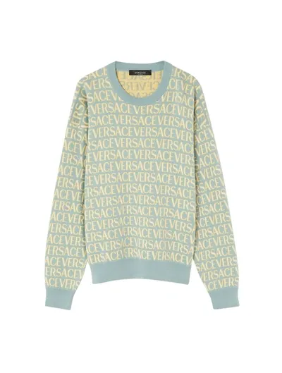 Versace Cotton Crew-neck Sweater In Blue