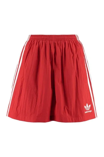 Balenciaga X Adidas Nylon Track Shorts In Red