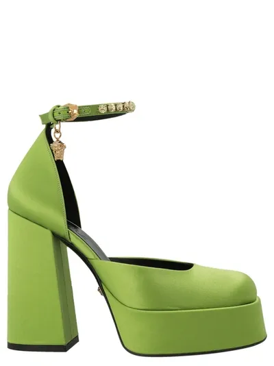 Versace Medusa Aevitas 125mm Satin Pumps In Green