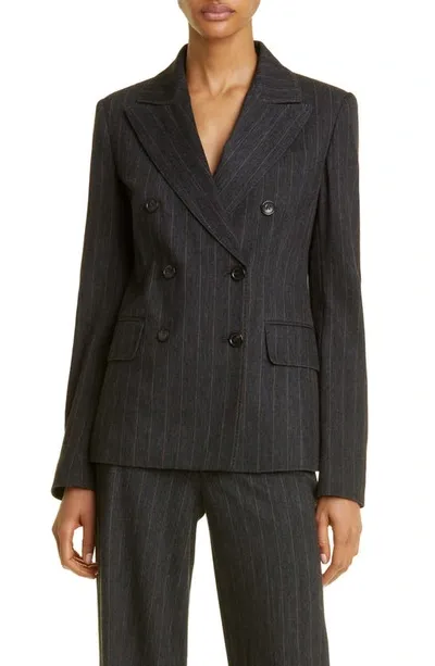 Max Mara Ofride Pinstripe Double-breasted Blazer In Grey