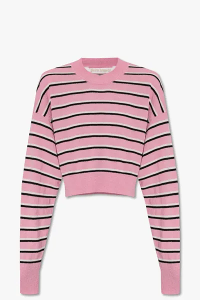 Palm Angels Cropped Sweater With Stripes In Pink Multi