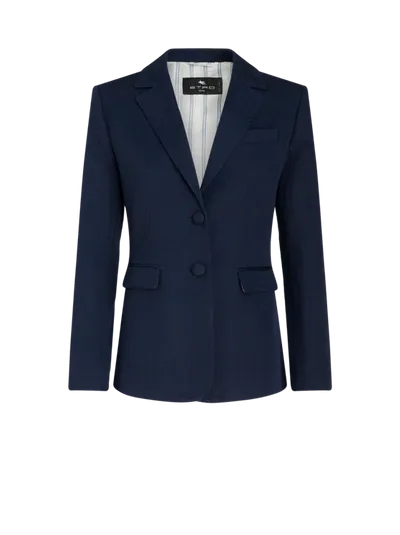 Etro Cotton Jacket With Striped Lining In Navy Blue