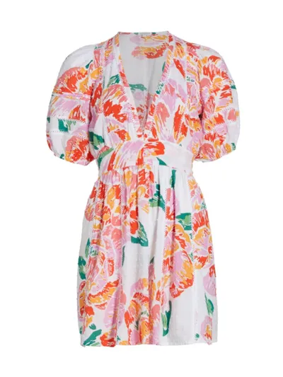 Poupette St Barth Reina Printed Cotton Minidress In Orange Macro Peony