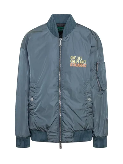 Dsquared2 Logo Printed Bomber Jacket In Sea Pine