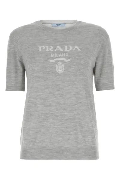 Prada Cashmere Crew-neck Sweater In Gray