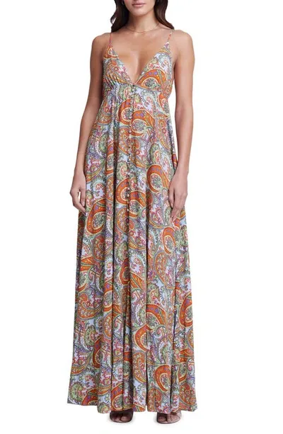 L Agence Stefani Paisley-print Spaghetti-strap Maxi Dress In Light Blue Paisley