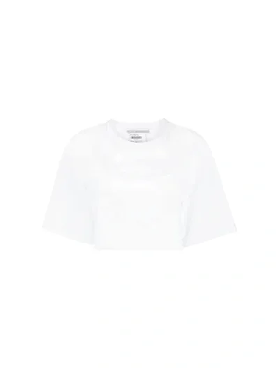 Stella Mccartney Flock Embossed Logo Crop T-shirt In Pure White