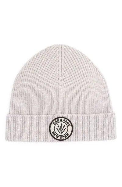 Rag & Bone Charlie Logo Patch Rib Wool Blend Beanie In Ivory