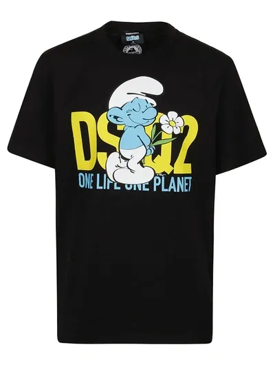 Dsquared2 Black Cotton T-shirt  In Nero