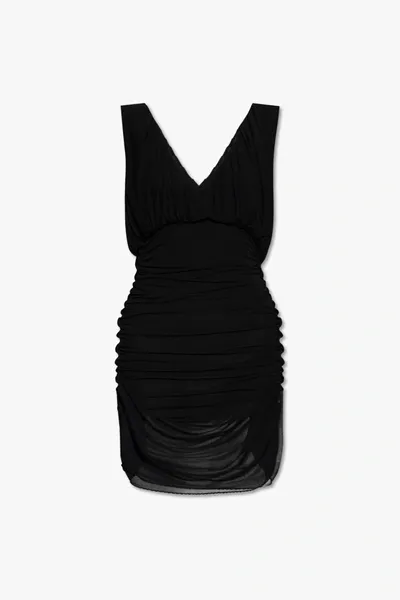 Saint Laurent Draped Sleeveless Dress In Black