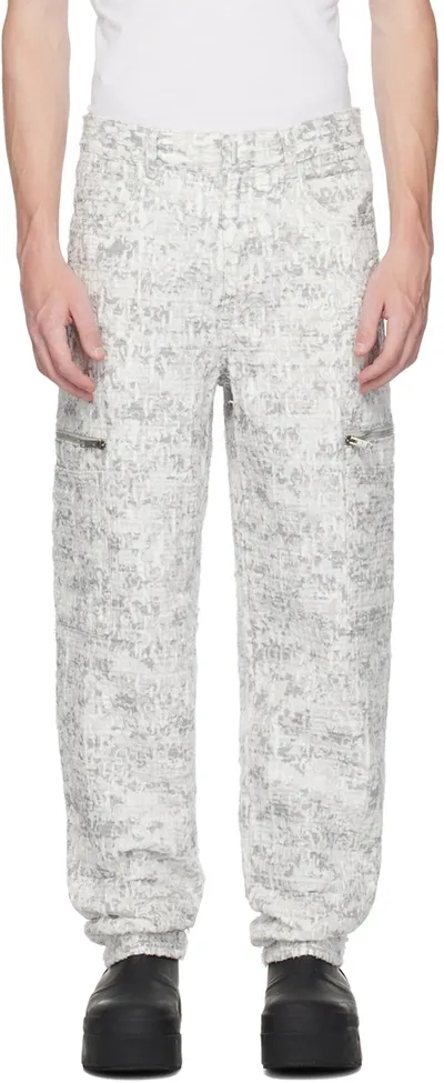 Givenchy White & Gray Destroyed Denim Cargo Pants