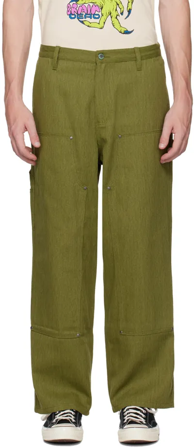 Brain Dead Khaki Double Knee Utility Trousers In Olive