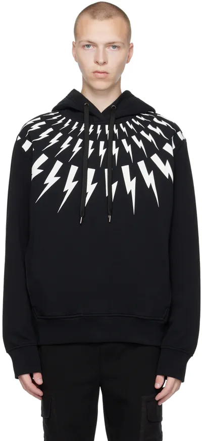 Neil Barrett Black Fair Isle Thunderbolt Hoodie In Black/white