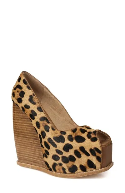 Zigi Milluh Peep Toe Platform Wedge Sandal In Leopard Print Calf Hair