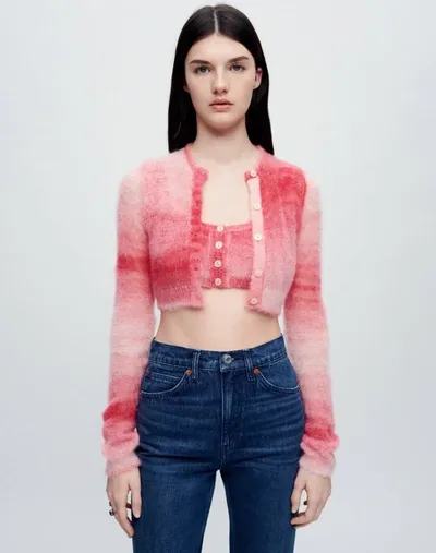 Re/done Cropped Crewneck Cardigan In Red Space Dye