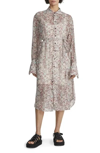 Rag & Bone Leona Paisley Long Sleeve Sheer Silk Blend Shirtdress In Cream Multi